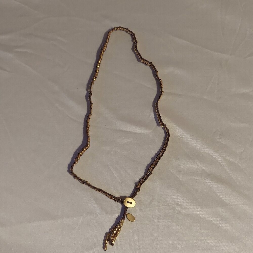 Cookie Lee Gold Color Necklace Metal Beads Pendant Tassel 19"+1 1/2"